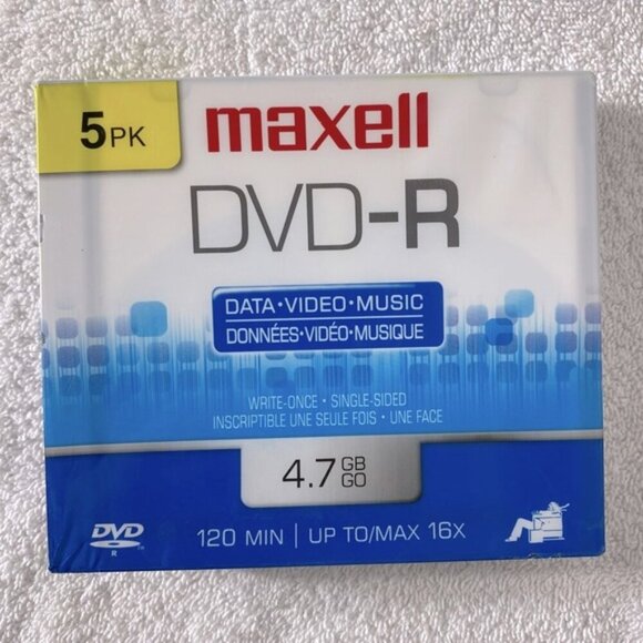 Vintage Maxell DVD-R Write Once Single Sided 4.7GB 120 Min 5 Pack Blank Discs - Picture 1 of 10
